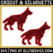 2 versions of german shepherd dog svg file mandala center from belly and back