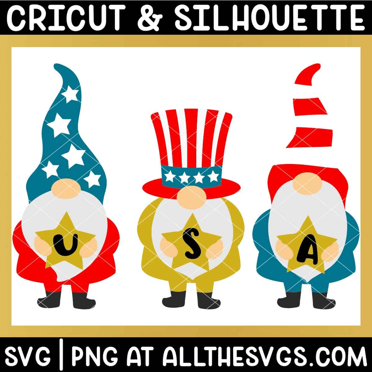 july 4 gnome svg file with stars spelling out U.S.A.