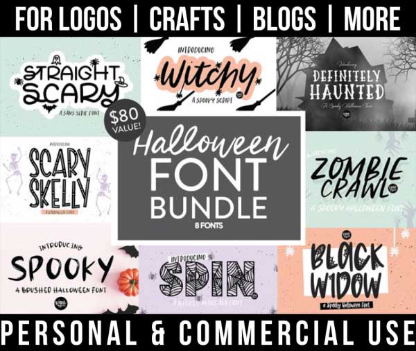 halloween font bundle with 8 fun fonts for commercial use.