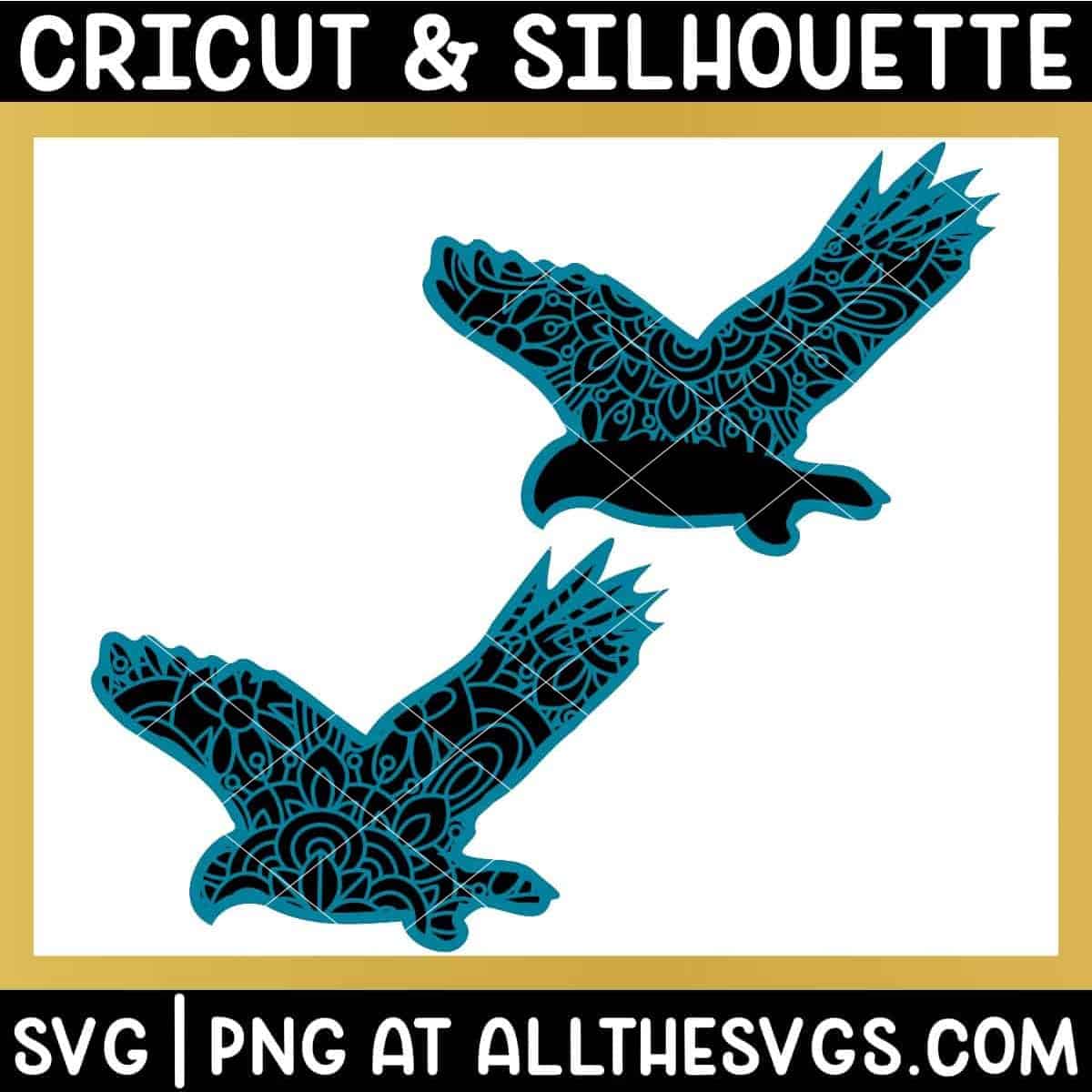 2 versions of hawk eagle svg file mandala on full body and wings only.