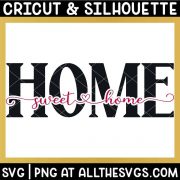 home in bold caps, sweet home in cursive with heart glyphs as knockout