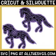 2 versions of horse stallion farm animal svg file mandala center from belly and back