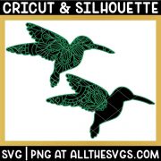 2 versions of hummingbird svg file mandala on full body and wings only