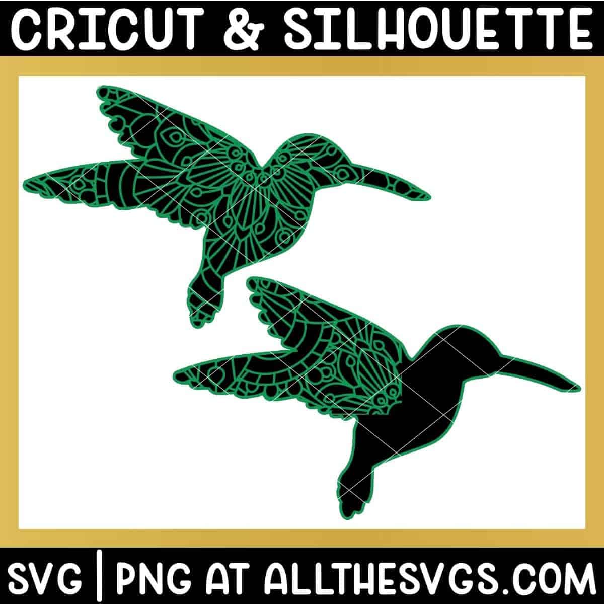 2 versions of hummingbird svg file mandala on full body and wings only.