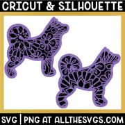 2 versions of husky dog svg file mandala center from belly and tail