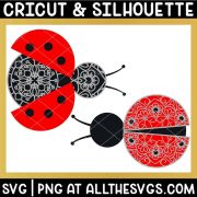 2 versions of ladybug insect svg file mandala wings only, body only