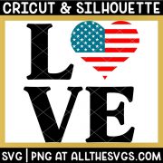 july 4 love square svg file with u.s. flag in shape of heart