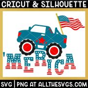 july 4 monster truck svg file with merica in american flag.