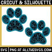 2 versions of paw print svg file mandala center on paw and off center from bottom of paw