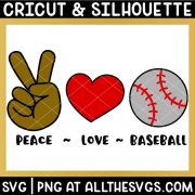 free peace, love, baseball svg png bundle with hand sign, heart, ball.