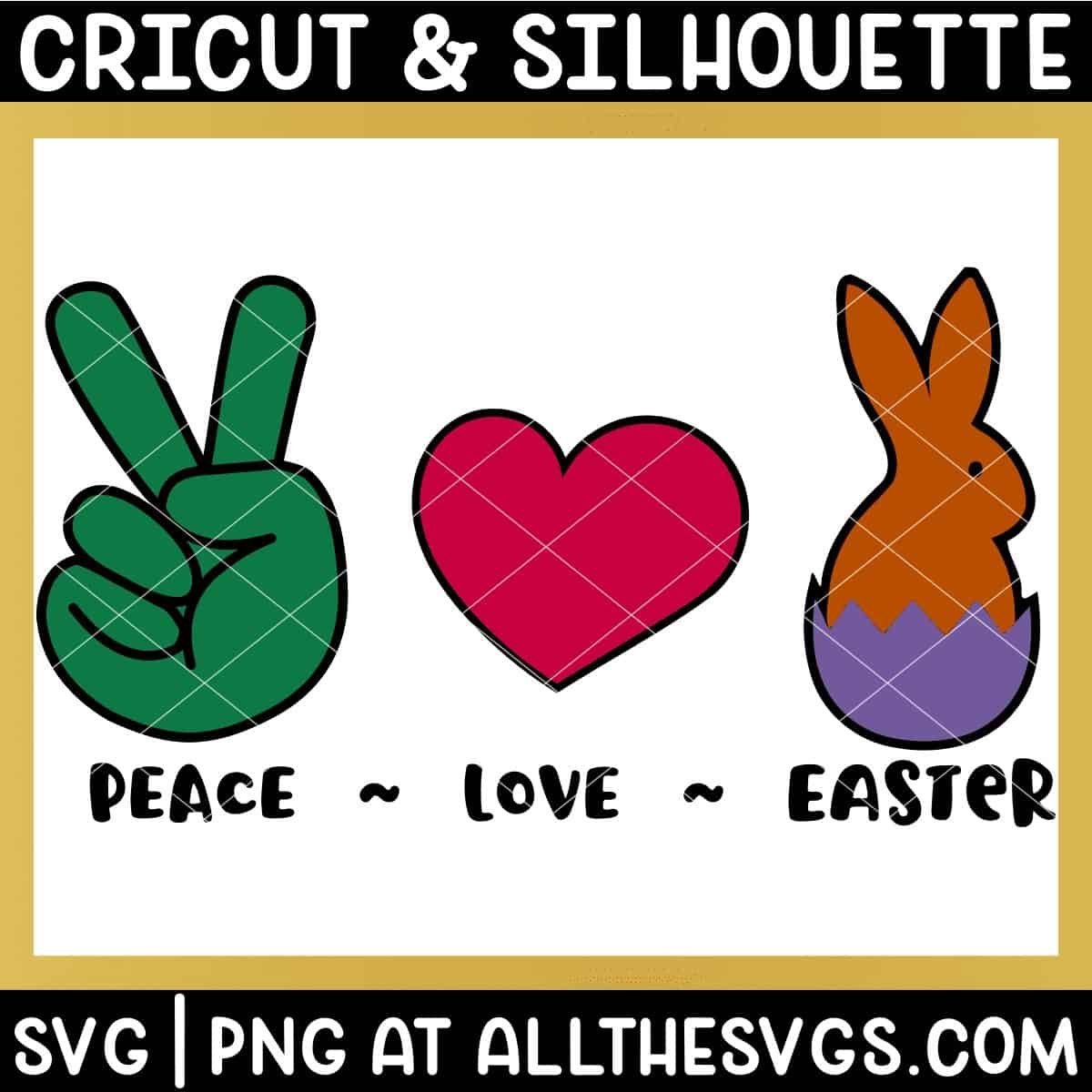 peace, love, easter with bunny hatching from egg svg file.