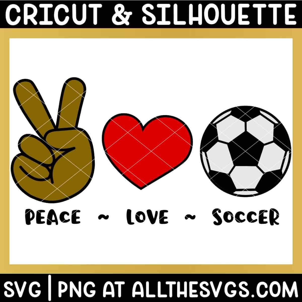 free peace, love, soccer football svg png bundle with hand sign, heart, ball.