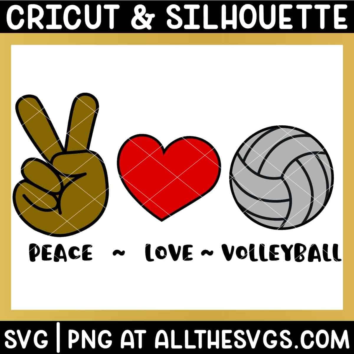 free peace, love, volleyball svg png bundle with hand sign, heart, ball.