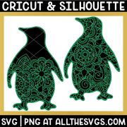 2 versions of penguin svg file mandala on full body and area below head