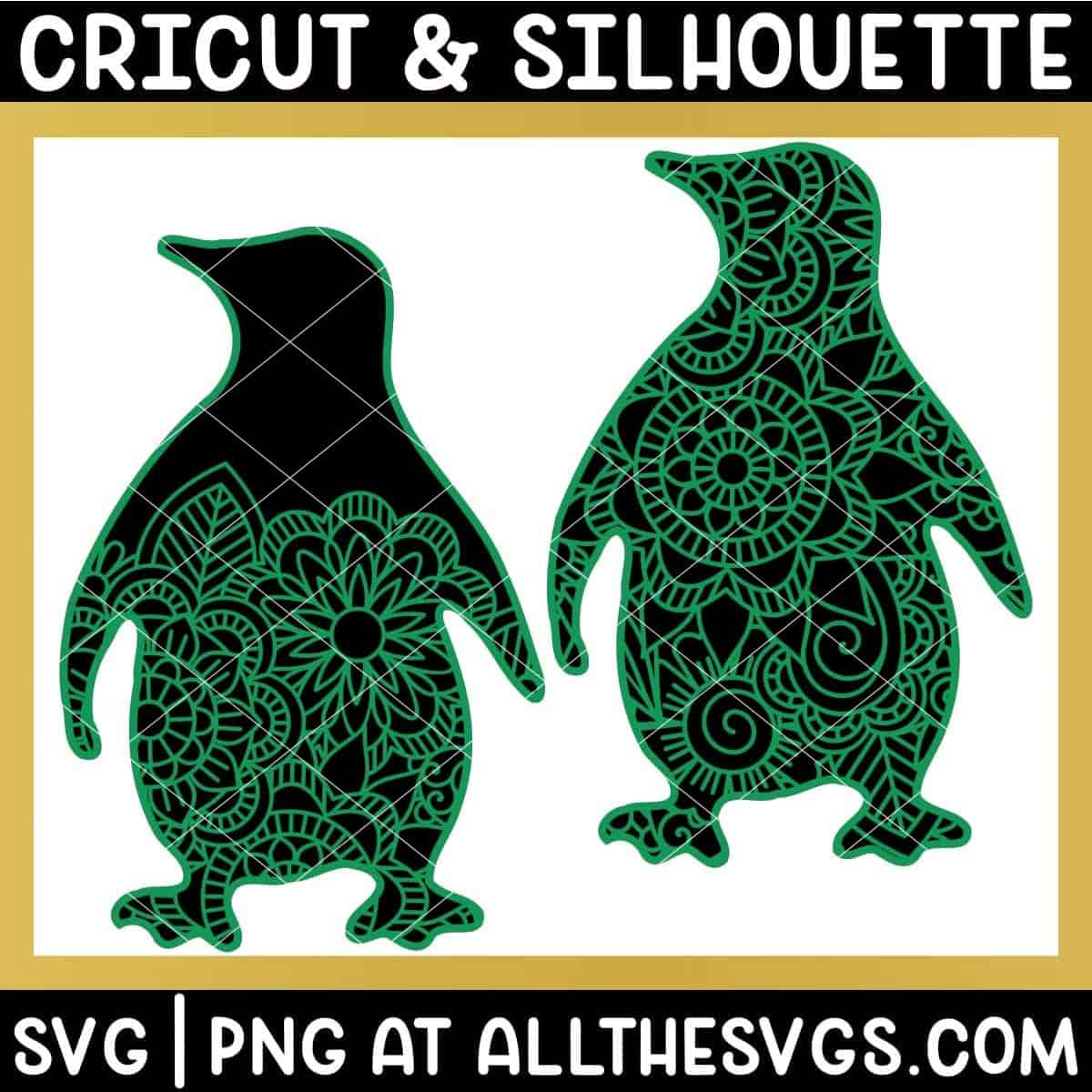 2 versions of penguin svg file mandala on full body and area below head.
