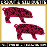 2 versions of pig boar farm animal svg file mandala center from belly and back