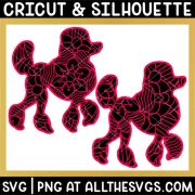 2 versions of poodle dog svg file mandala center on chest and off center from tail