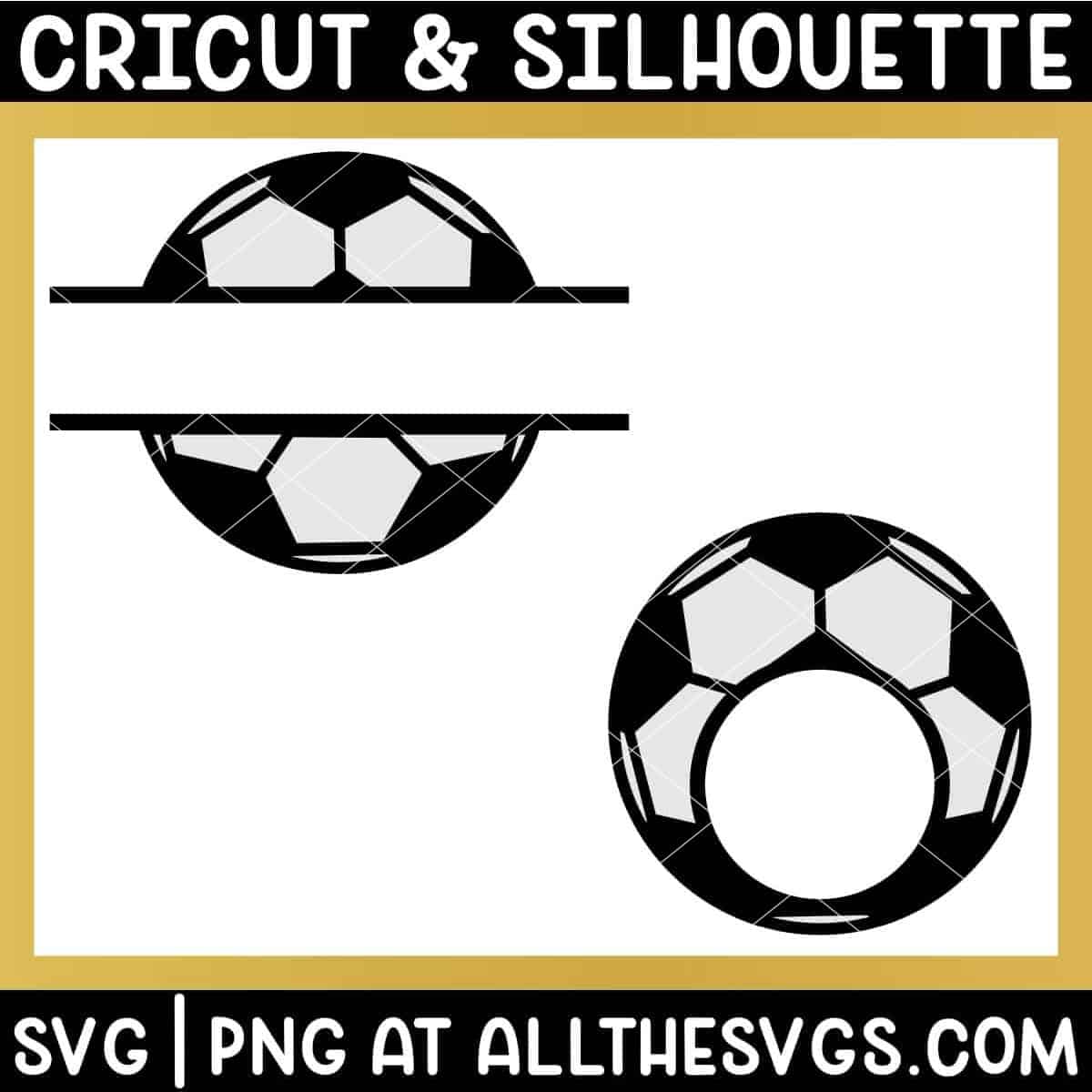 free split, round soccer football monogram svg png with ball.
