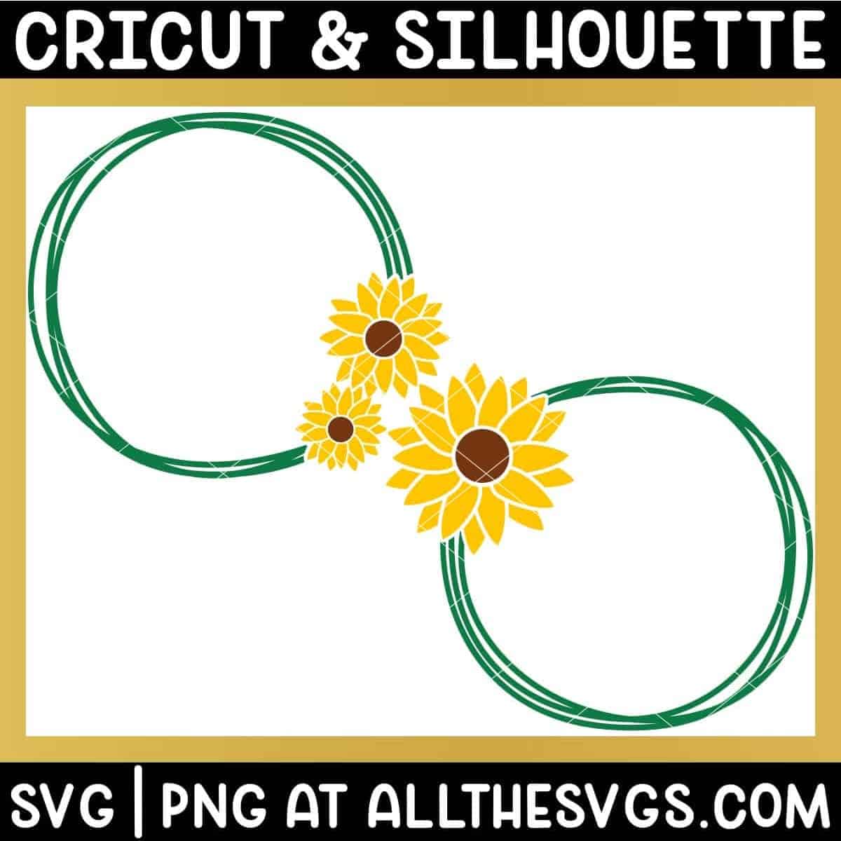 free sunflower frame svg png with green border and sunflower in one section.