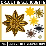 free sunflower 3d mandala zentangle svg png with 6 layers