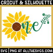 free sunflower one svg png with flower center as o and ne written as stem