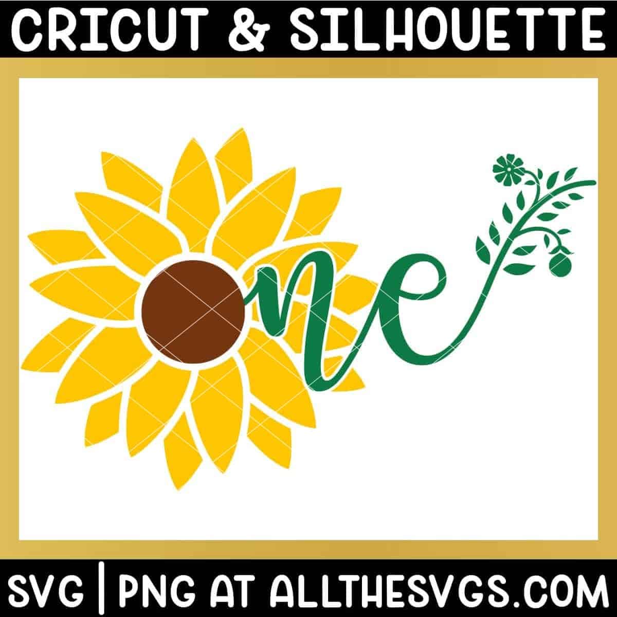 free sunflower one svg png with flower center as o and ne written as stem.