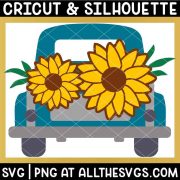 free sunflower vintage buggy truck svg png rear view with smaller and larger flower