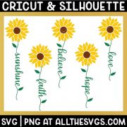 free sunflower svg png with inspirational words written as stem