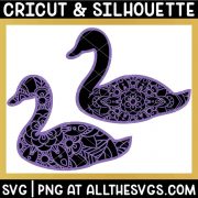 2 versions of swan svg file mandala on full body and wings only