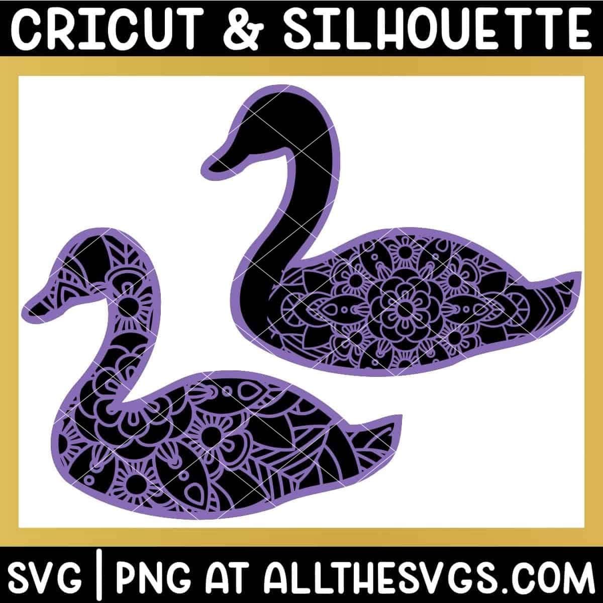 2 versions of swan svg file mandala on full body and wings only.
