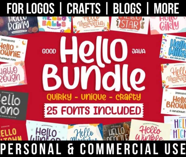 quirky handwritten font bundle with 25 fonts for commercial use.