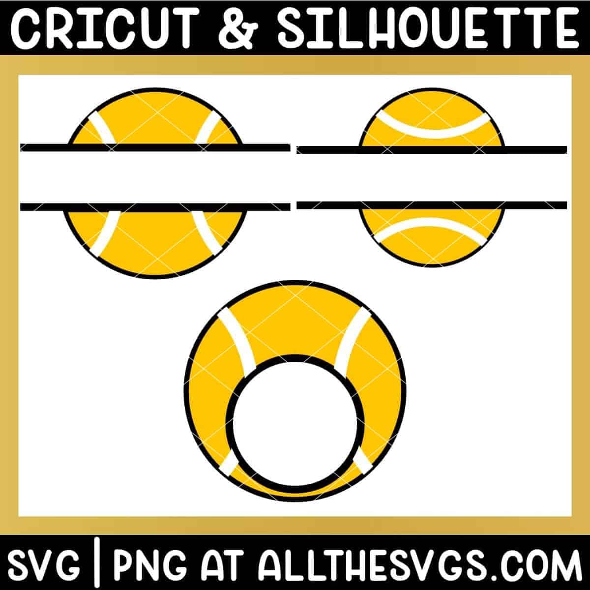 free split, round tennis monogram svg png with ball.