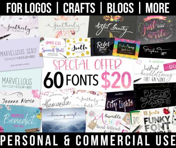 modern font bundle with 60 thin fonts for commercial use.