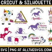 free unicorn svg png bundle with quotes, monograms, and lots of heads and faces