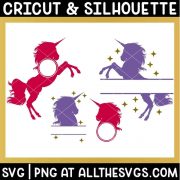 free split and round unicorn monogram svg png with full body and head
