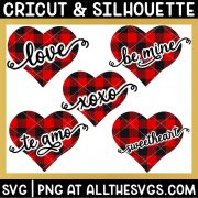 buffalo checkered symmetrical hearts with valentine phrases sliced out