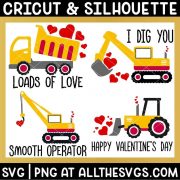 free valentine construction svg png bundle with loads of love, i dig you, smooth operator, happy valentine's day