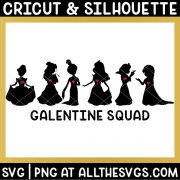 free disney princess galentine squad svg file chibi anime style silhouettes with hearts